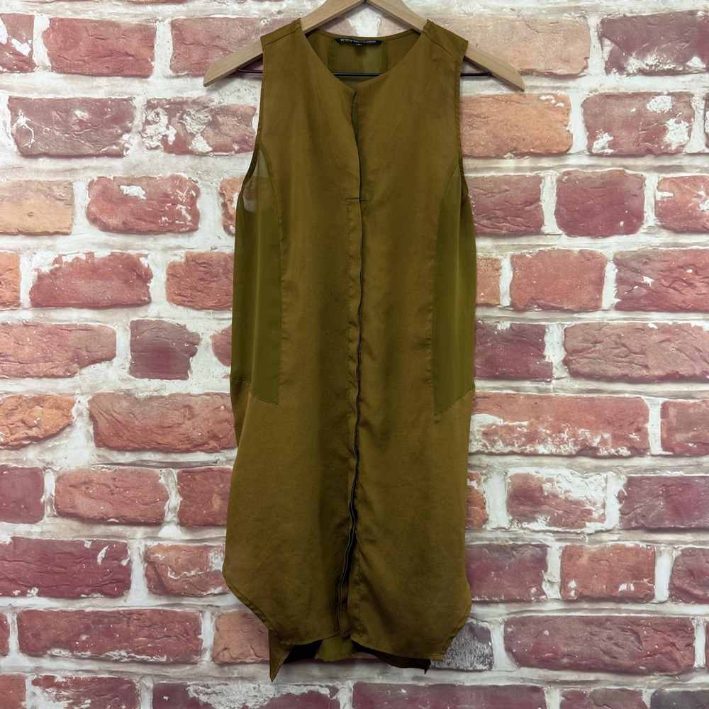 Walter Baker Tunic Top Women's S Brown Gold Double Textures Sheer Button Front